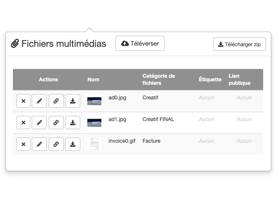 Téléversez les fichiers de création